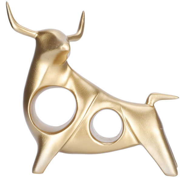 Abstrakt Tyrsculptur Hul Resin Look Up Okse Statue Dyrehåndværk Ornament Rumindretning Guld