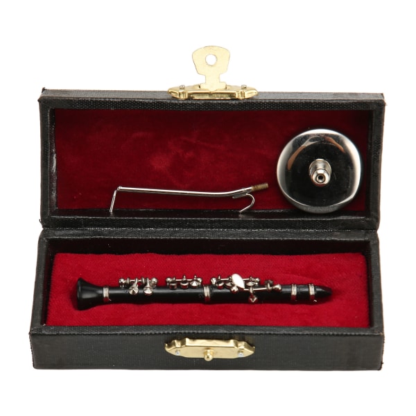 Miniatyrklarinettkopia med stativ och case Minimusikinstrument Modell Dockhusdekoration 3,1 tum