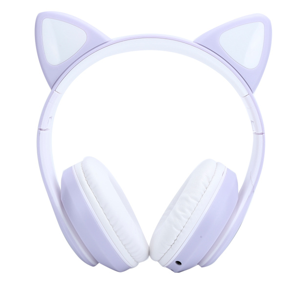 Bluetooth 5.0 hörlurar Cat Ear LED Light Trådlöst söta headset för unga människor Lila katttassmönster