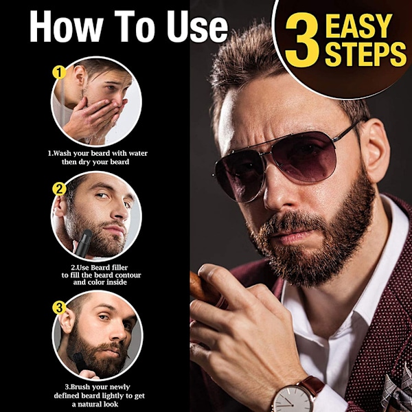 Skäggformande Filler Tjockt Skägg Styling Puder Skägg Fylligare Filler för Tillfällig Ansiktshår Färg Mustasch Färgning Formningsverktyg