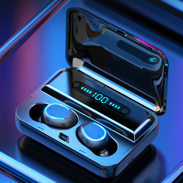 Digital Display Trådlös 5.0 Binaural Bluetooth Headset Stereofonisk Hörlurssvart med andningsljus