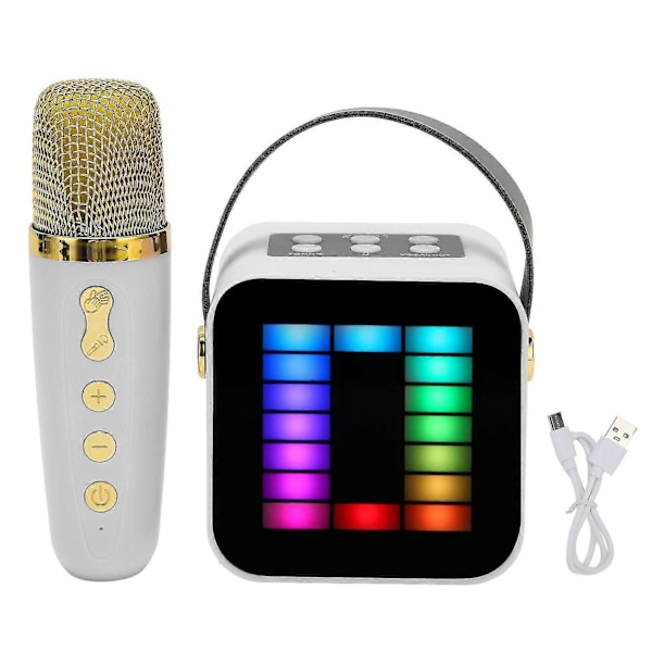 Mini Karaoke Maskine Sæt RGB Pickup Lys Digital Behandlingschip Håndholdt Bærbar Bluetooth Højttaler Med Mikrofon Hvid ZD.16