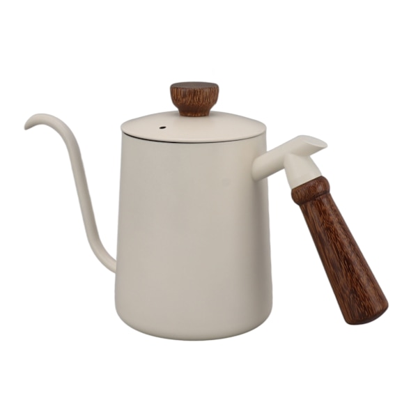 600 ml gåshals kaffekanna 304 rostfritt stål lång pipkanna trähandtag häll över kaffekanna tekanna vit