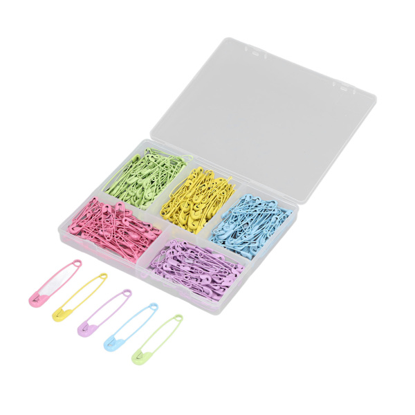 Blandade färger Säkerhetsnålar Rostfritt stål Säkerhetsnålar DIY Hantverk Blöjnålar för hushållshandverk 5 färger A Typ Enstaka låda 325PCS