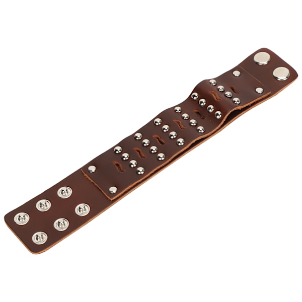 Flettet armbånd i delt skinn, justerbar trykknapp, nagle, håndlaget vintage armbåndssmykke (brunt)