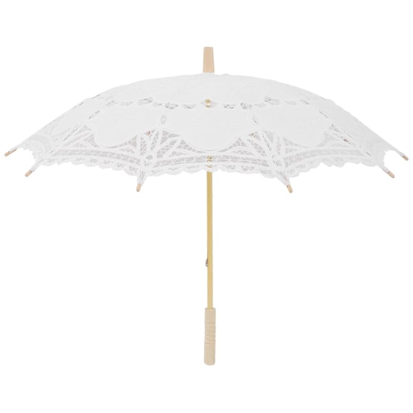80 cm viktoriansk blondebroderi bryllupsparaply brude parasol, hvid