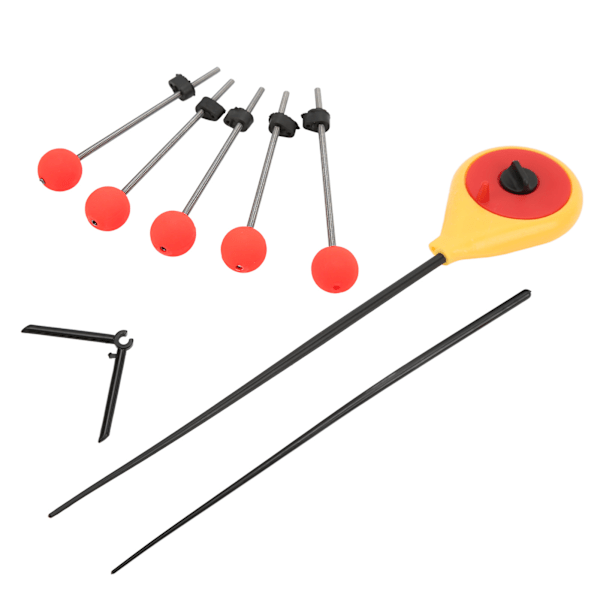 Bärbar vinter utomhus gul mini isfiskespö med 5PCS röd boll fjäder spö topp spetsL