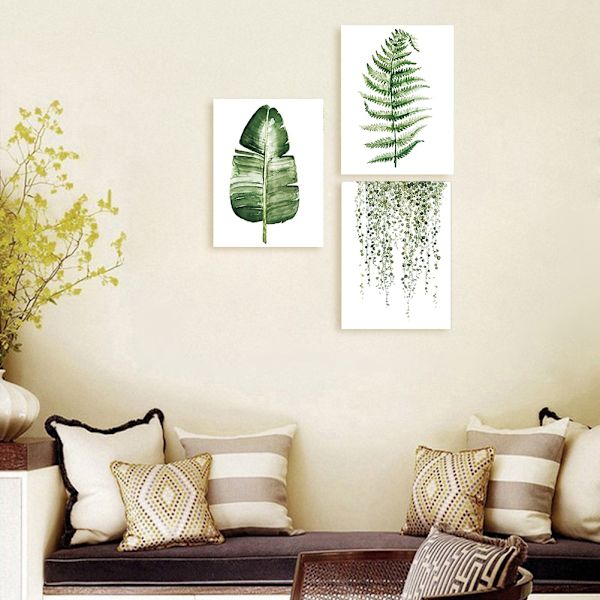 3 st/set lantlig stil gröna växter canvasmålning bild modern vardagsrum sovrumsdekoration