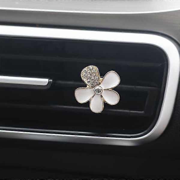 Pieces Daisy -auton tuuletusaukkoon kiinnitettävä klipsi, söpö kukanmuotoinen auton koristeklipsi, auton ilmanraikastintarvikkeet naisille ja tytöille (valkoinen)