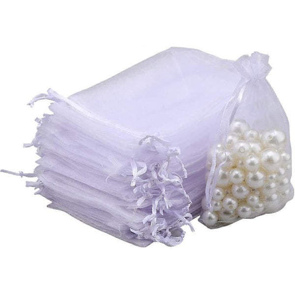 100 STK Organza Poser, Organza Gaveposer Smykketaske, Lavendelposer til Smykker Gaver Slik Bryllup - 10x15cm Hvid