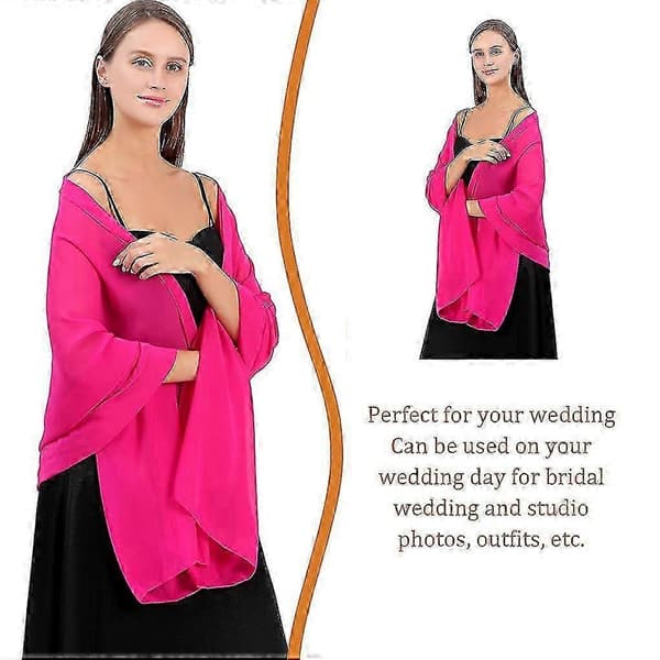 Chiffon Shawl Wrap for Wedding & Party Bridal Accessories Lightweight Decorative Scarf Cape Rose Red