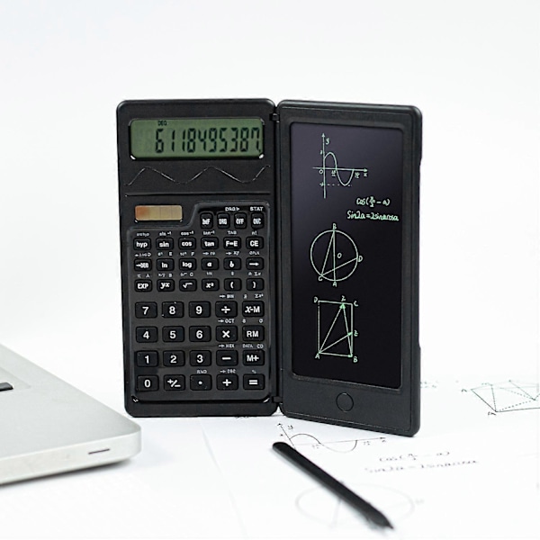 12-cifret standardfunktion skrivebordslommeregner, med 6\" sletbar LCD-skrivetablet, solcelledrevet, dobbelt batteridrevet, til kontor, hjem, skole