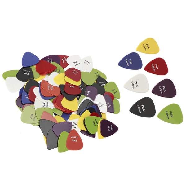 100 st Guitar Picks Assorted Color Pick för Ukulee elgitarrer Deltillbehör