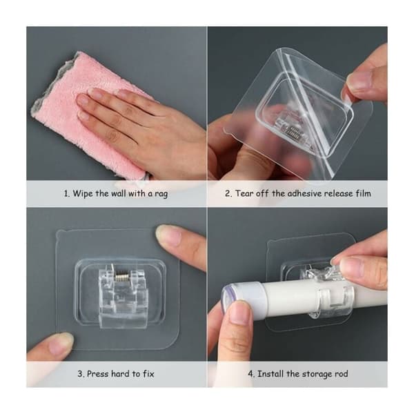 10-pack curtain rod brackets without drilling self-adhesive rod holder transparent Transparent