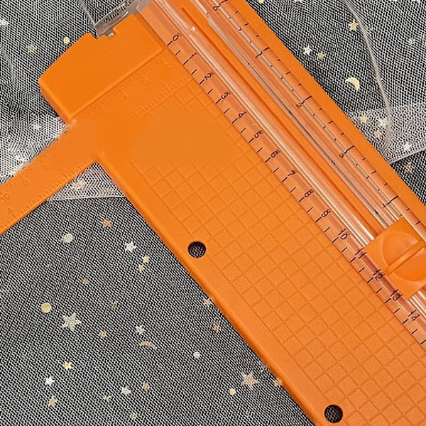 Papperskärare Liten Mini Fällbar Genomskinlig Skala Gratfri Kolstål Skärning Scrapbook Papper Trimmer Orange
