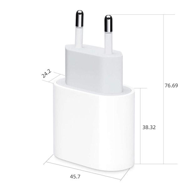 iPhone Lader - Hurtiglader - Adapter + Kabel 20W USB-C Hvit