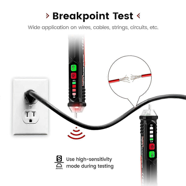 Spenningstester / Berøringsfri spenningstester med dobbelt område AC 12V-1000V/48V-1000V, Strømførende/Nøytral