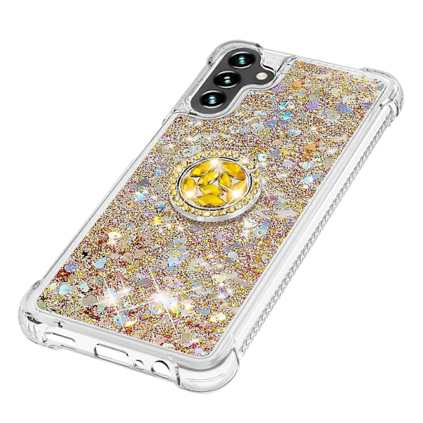 Samsung Galaxy A34 5g Mobilskal - Yb Quicksand Series-7 Stötsäkert Skal med Flytande Kvicksand Tpu och Ringstativ RoséguldHjärtan