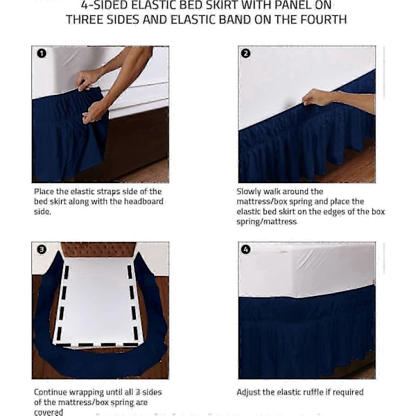 Dobbelt Elastisk Flæsekanter til Seng - Mikrofiber Flæsekanter til Seng Justerbar Enkeltseng Navy_SZXM