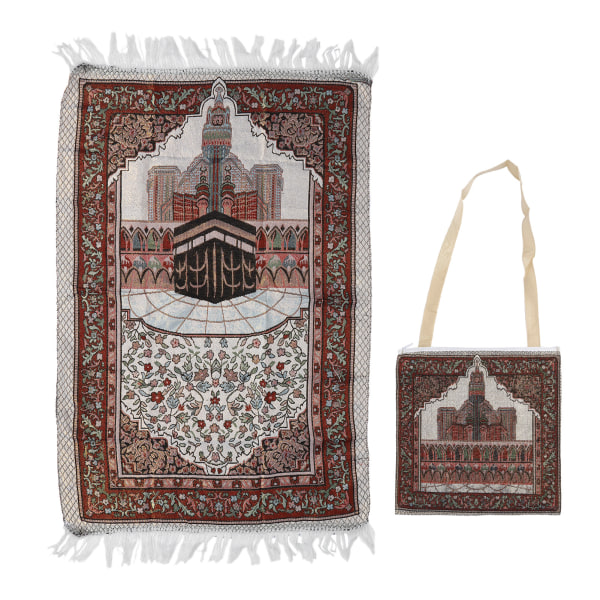 Muslimsk bedemåtte tykt pilgrimstæppe i bomuld Muslimsk bedetæppe med en stoftaske til pilgrimsrejse