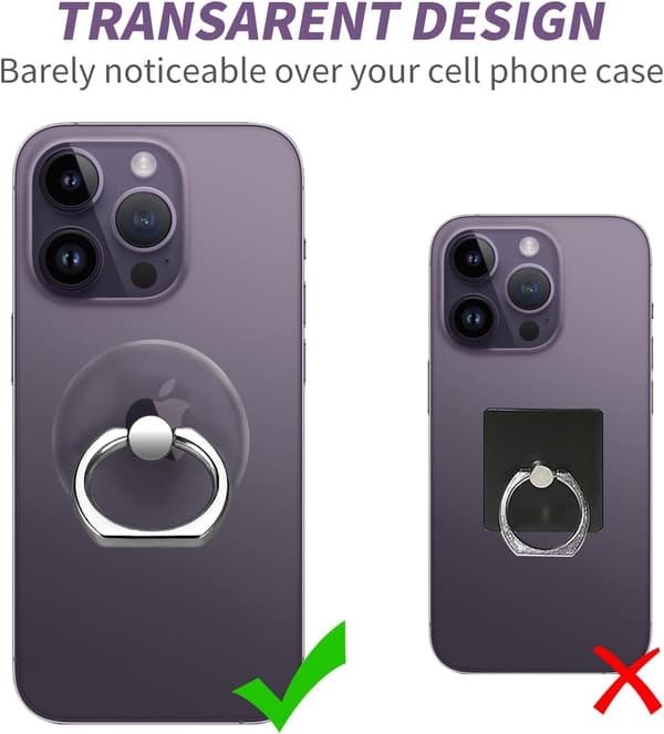 4-pack Finger Holder for Mobile Phone, Transparent Finger Holder 360° Rotatable Finger Holder, Transparent Mobile