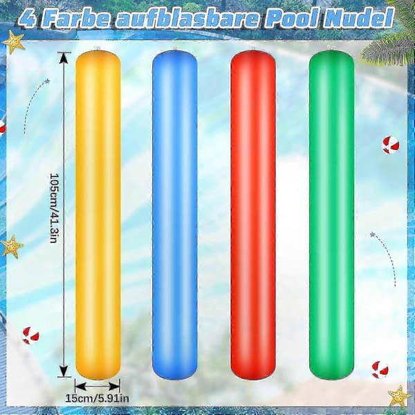 4-pak 105 cm oppustelige PVC-pinde til vandlege, pool- og strandfornøjelse for alle aldre