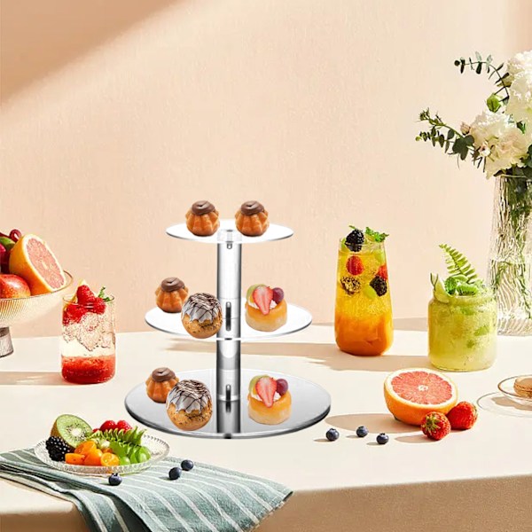 Kagefad Multi Rund Tiers Transparent Akryl Høj Stabilitet Cupcake Tårn til Display Servering Fest 3 Tier