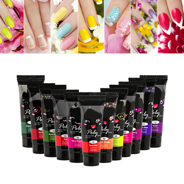 12 st 15 ml nagelförlängningsgel, smärtfri, luktfri, säker UV-nagelkonstgel för nagelsalonger