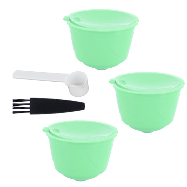 Kaffekapselset i rostfritt stål för DOLCE GUSTO-kaffemaskin (grön, 3 kapslar, 1 sked, 1 borste)
