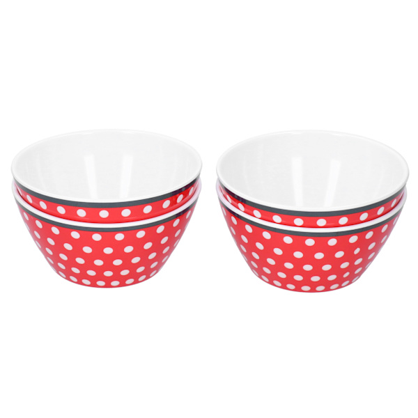 4PCS 6in Salladsskål Middagsserveringsskål Set Köks Imitation Porslin Servis Röda Prickar