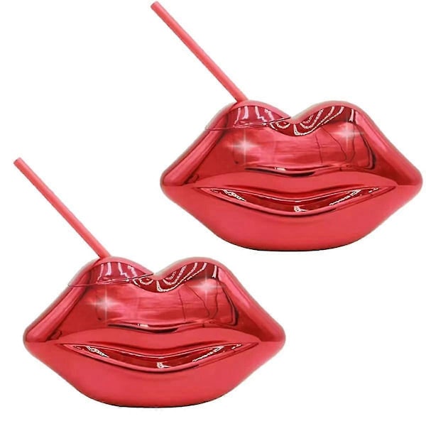 2 STK, Hot Red Lips Diskokulekopper, kompatible med utdrikningslag, festartikler for single jenter, avtakbar en