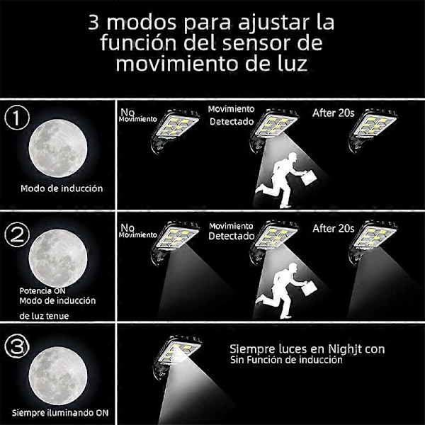 Solcellslampor med Rörelsesensor Utomhus Vattentät 117COB LED Säkerhetsvägglampa för Uteplats Garage Trädgård 3 Lägen 108COB4st