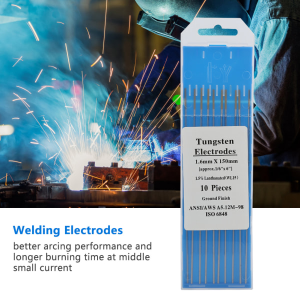 10 stk. WL15 Lanthanum Tungsten TIG Elektroder til Stål Metal Legering Svejsearbejde (1,6 mm*150 mm)