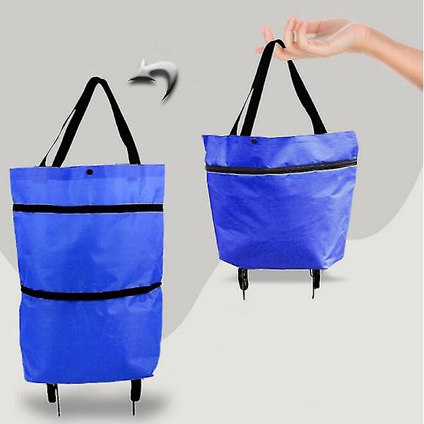 Blue Foldable Shopping Cart Bag with Wheels