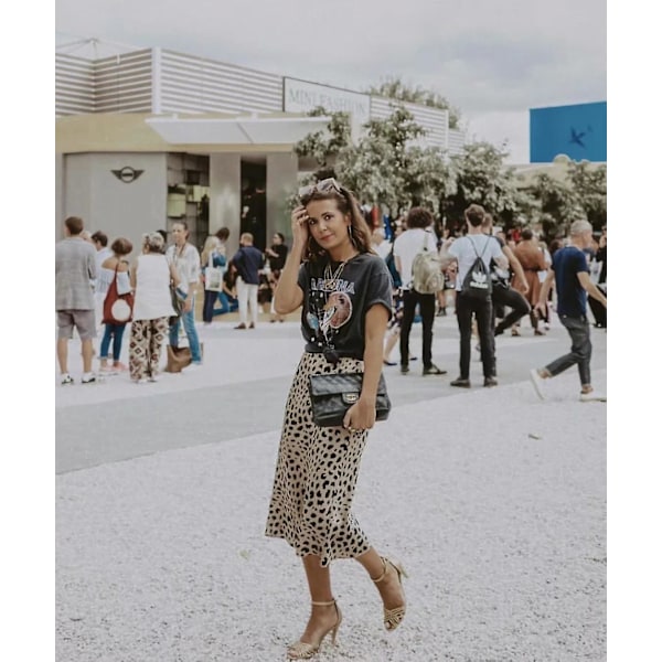 Leopard Nederdel til Kvinder Midi Længde Høj Talje Silke Satin Elastisk Cheetah Nederdele, STØRRELSE L