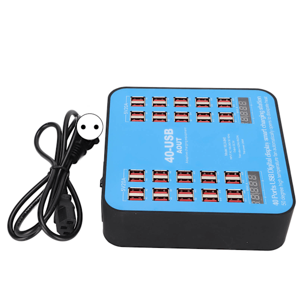 Multiport USB-ladestasjon WLX‑840 telefonladinghub 40 porter 200W for mobiltelefon nettbrett 100‑240VEU-plugg