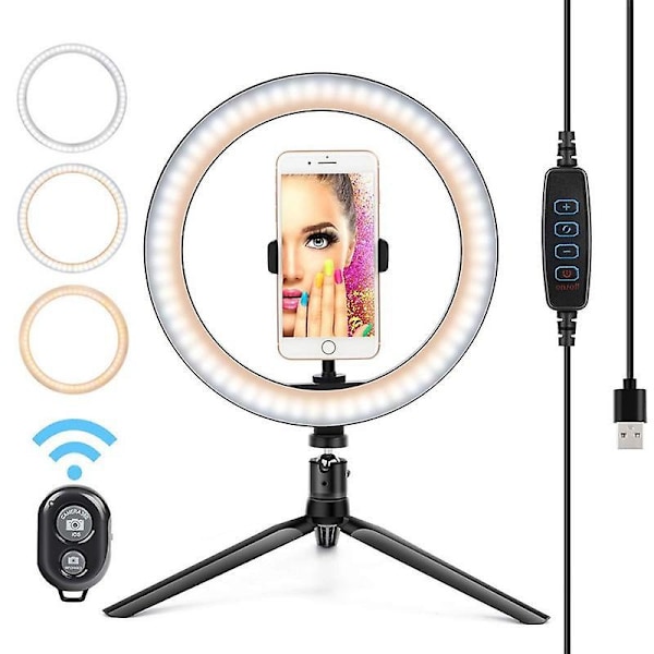 Justerbar 12\" Ring Light med stort stativ - Perfekt för TikTok, YouTube, Live Streaming, Makeup - 210cm höjd - Inkluderar Bluetooth-fjärrkontroll