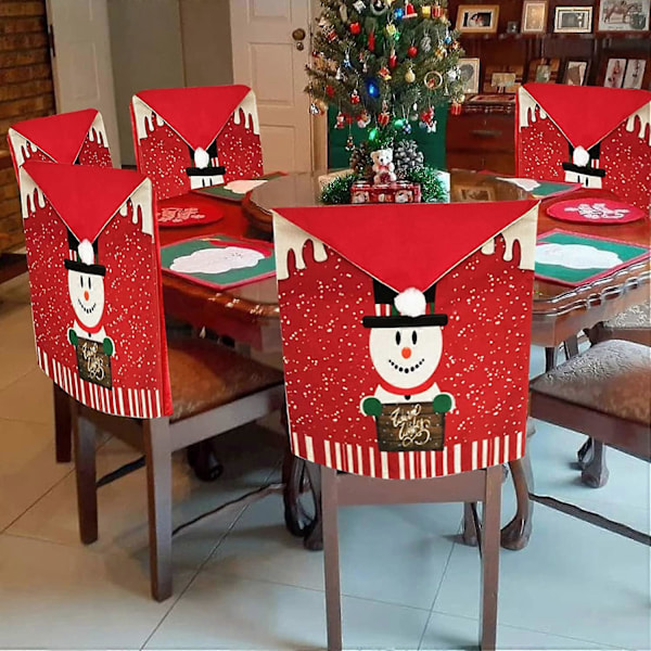 Julstolsöverdrag Set om 4, Juldekoration för Matsal Snögubbe Stolsöverdrag, Uppgraderad Större Storlek 20(B) x31.5(H) Julstolsöverdrag, Helg