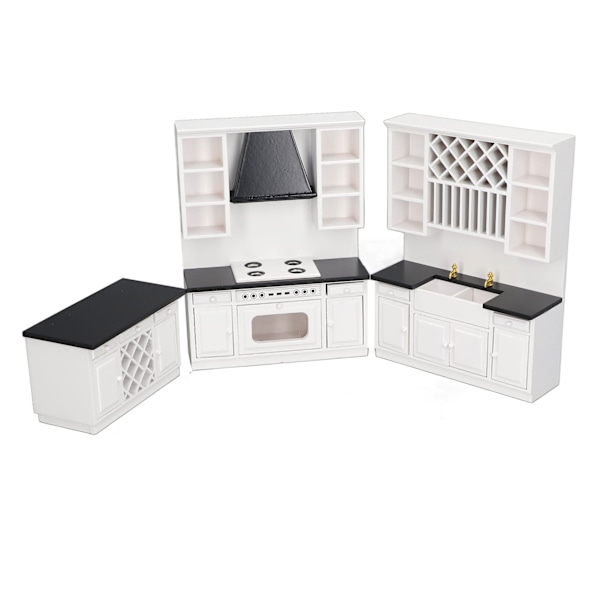 Dockhusköksskåp Set 1/12 Björkträ Miniatyr Bar Disk för Dockhus Dekoration