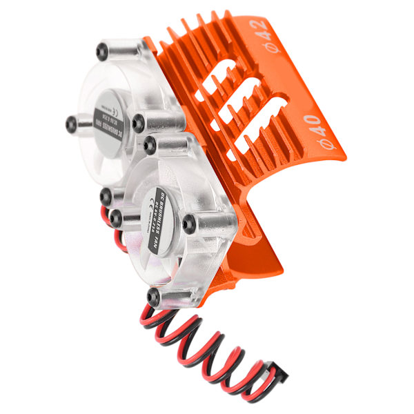 Dubbla fläktar motor kylning kylare tvilling fläktar motor kylfläns 40‑42mm för 1/8 RC bil orange
