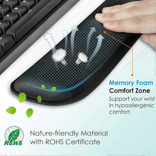 Ergonomisk musemåtte med håndledsstøtte, Memory Foam håndledspude, Sort