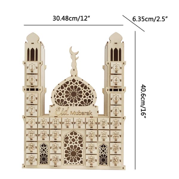 Ramadan Adventskalender Treornament Eid Mubarak Nedtelling Kalender Dekorasjon med LED-lys