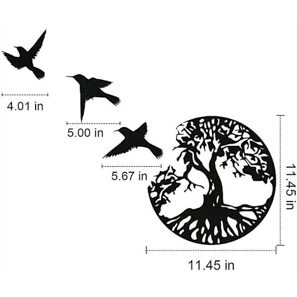 Metallinen Elämänpuu Seinäkoriste Lintujen Kanssa Musta Sisustus - 30 cm / 11.45\" Elämänpuu Seinäkoriste Moderni Seinäkoriste Metallinen Puu Seinäkoriste Koti Logo Koti