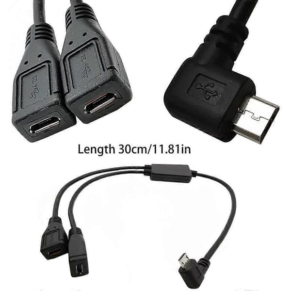 Splitter & Micro USB-kabel, 5-benet han til 2 hun Y-splitterkabeloplader højre bøjning
