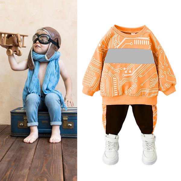 Barn Pullover Sweatshirt Set för Pojkar Bokstavstryck Mjuk Hudvänlig Ekologisk 2 Delar Outfits för Dagligt Liv Utomhus Orange 100cm/39.37in