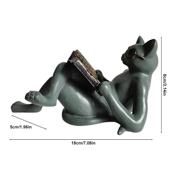 Litterær katt harpiks ornamenter hagestatue dekorasjon lesebriller katt håndverk for studie og kontor