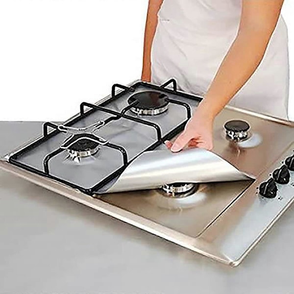 Gasskomfyrbeskytter Pakke med 4 Universelle Beskyttelsesdeksler Non-Stick Gasskomfyr Brennerdeksel Gjenbrukbare Komfyrbeskyttelsesark Varmebestandig for Skoler, Restauranter