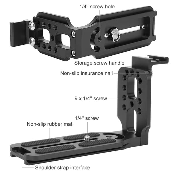 Universal Metal L-formet Quick Release-plade med Hot Shoe-beslag til hydraulisk kuglehoved SLR-kamera (sort)