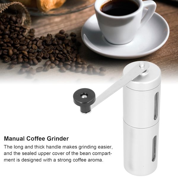 Bærbar håndsving kaffekværn - sølv, mini manuel bønnepeberkværn (1 stk)
