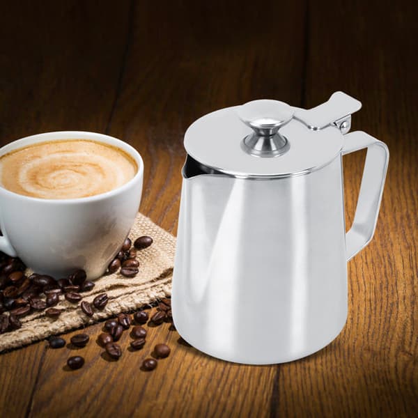 350 ml melkekanne i rustfritt stål for kaffe latte, med lokk
